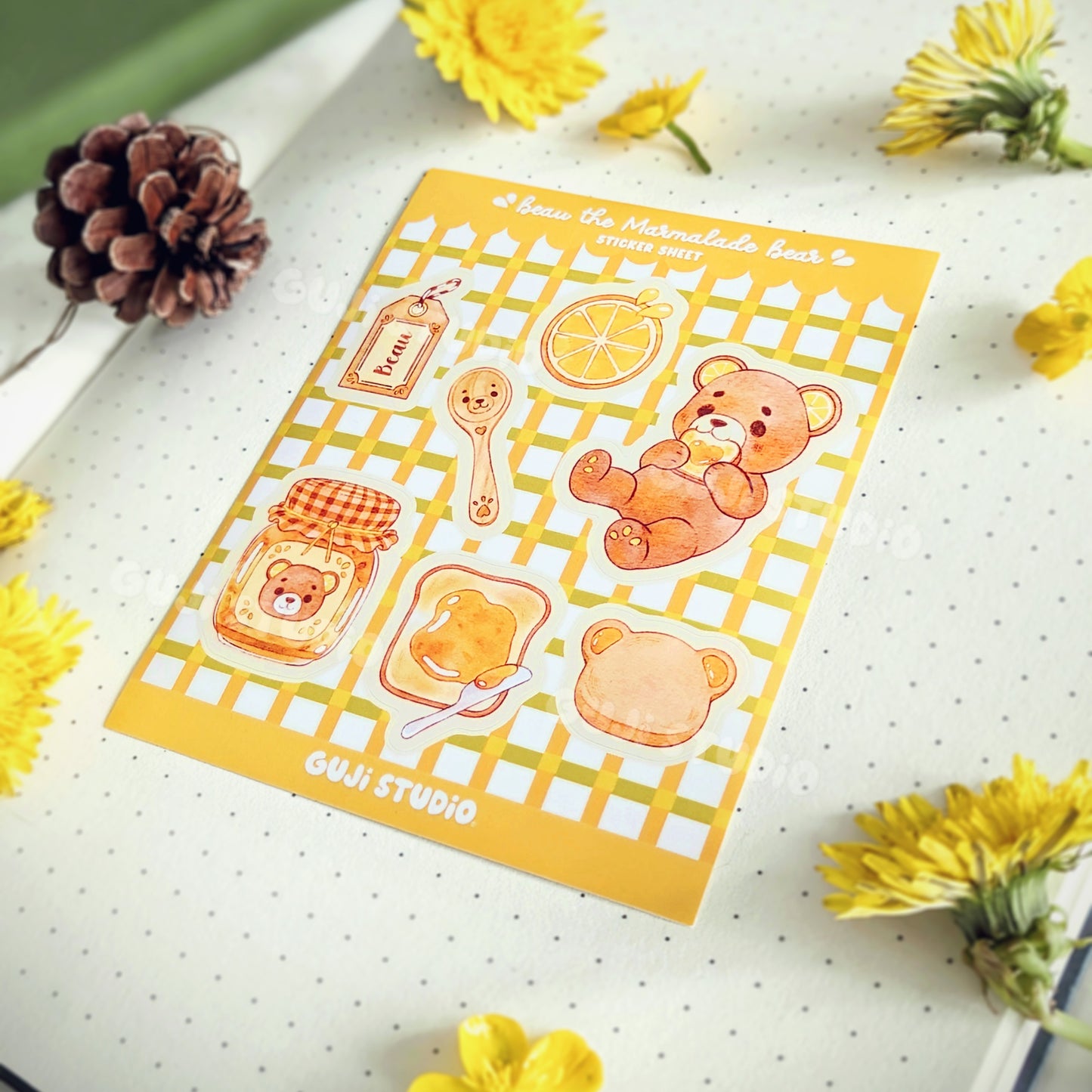 Beau the Marmalade Bear Mini Vinyl Sticker Sheet 4" x 5" Size