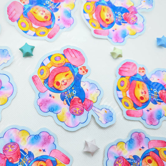 Pegatina troquelada de ciervo espacial