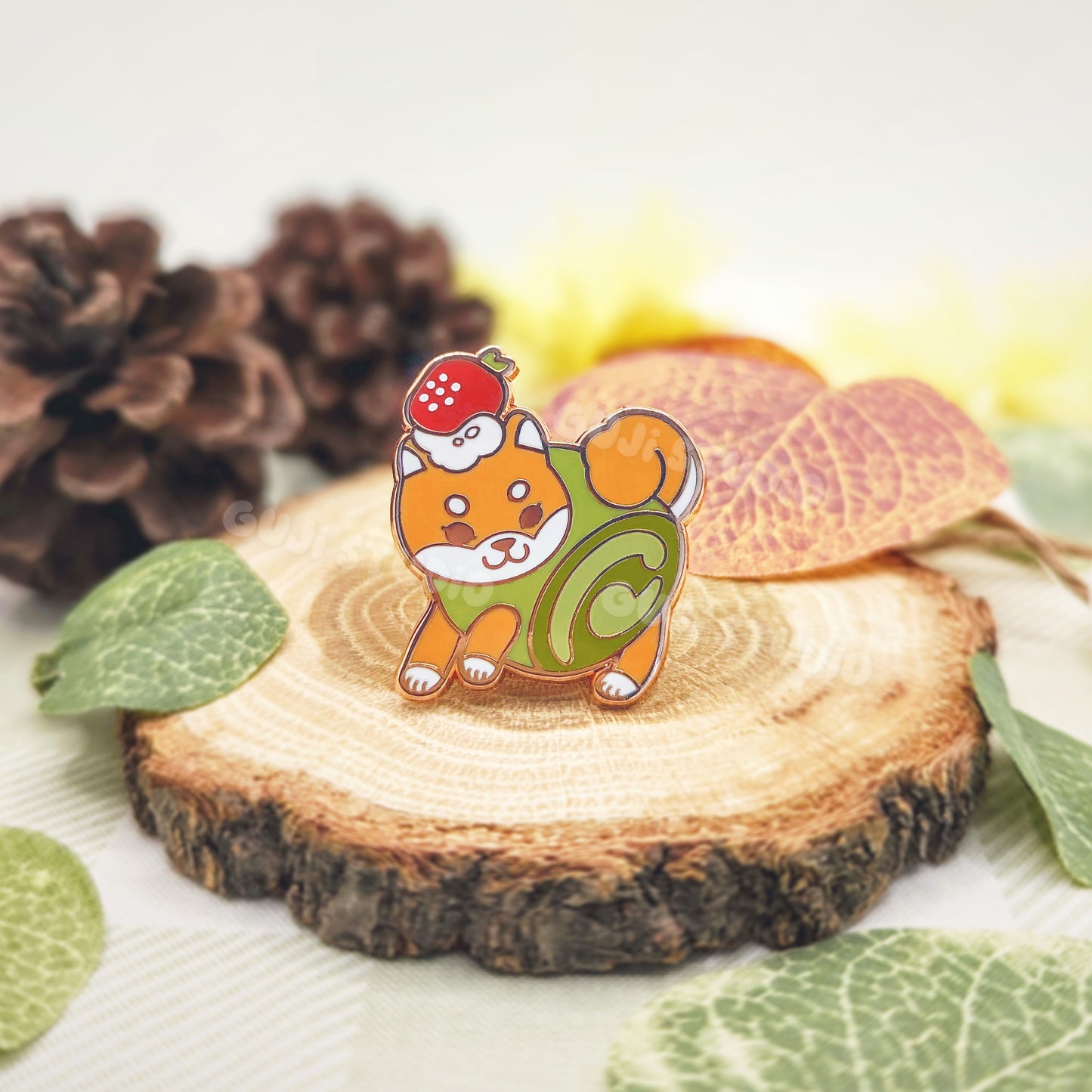 Matcha Shiba Roll Enamel Pin