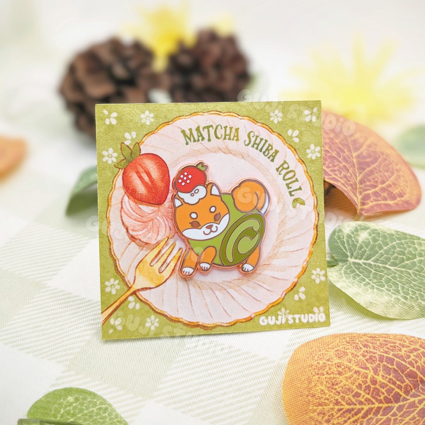 Matcha Shiba Roll Enamel Pin