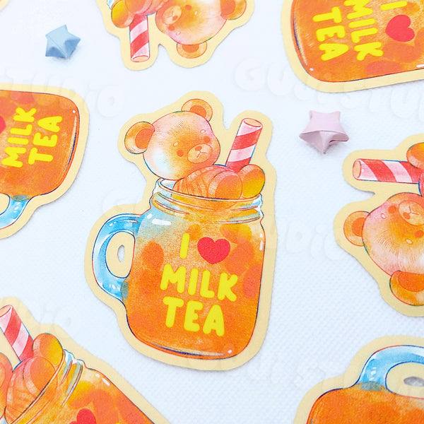 Milk Tea Teddy Die-Cut Sticker – Guji Studio
