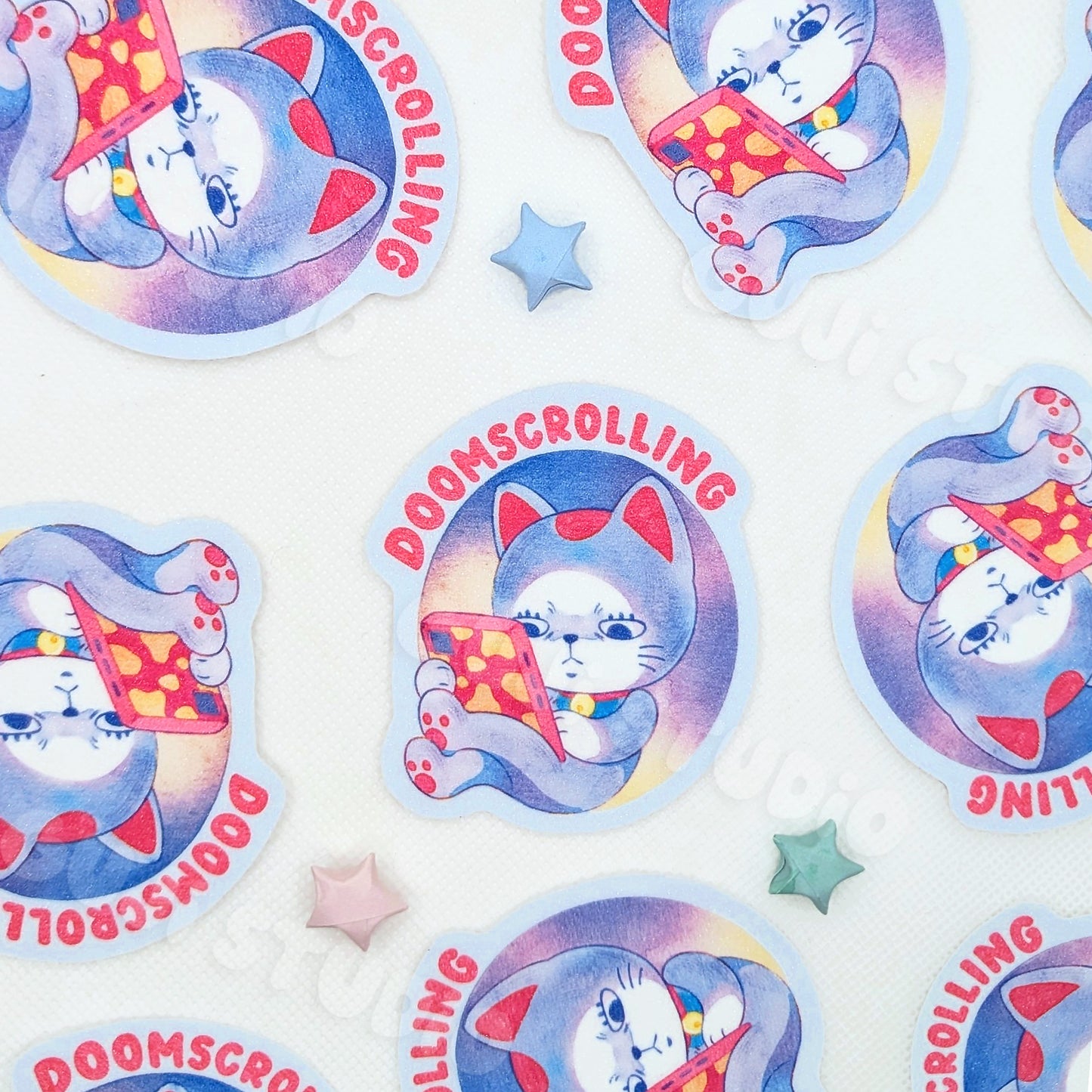 Doomscrolling Cat Die-Cut Sticker